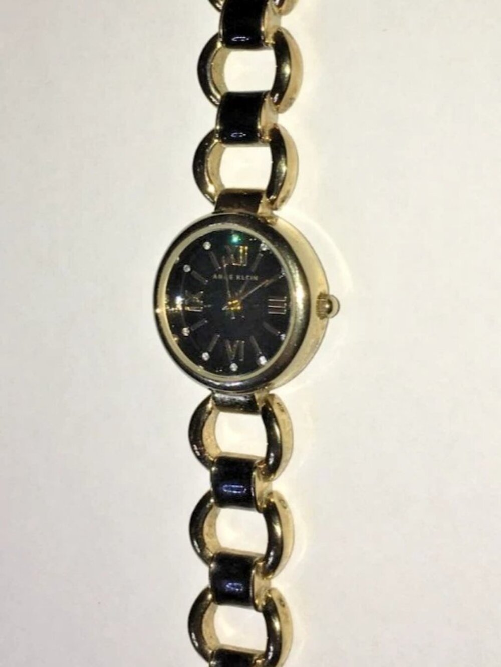 Anne Klein Diamond Ladies Black Gold Watch New Battery